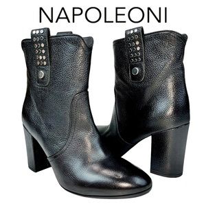 Napoleoni‎ Full Grain High Heel Black Leather Ankle Boots Made in Italy Women 38